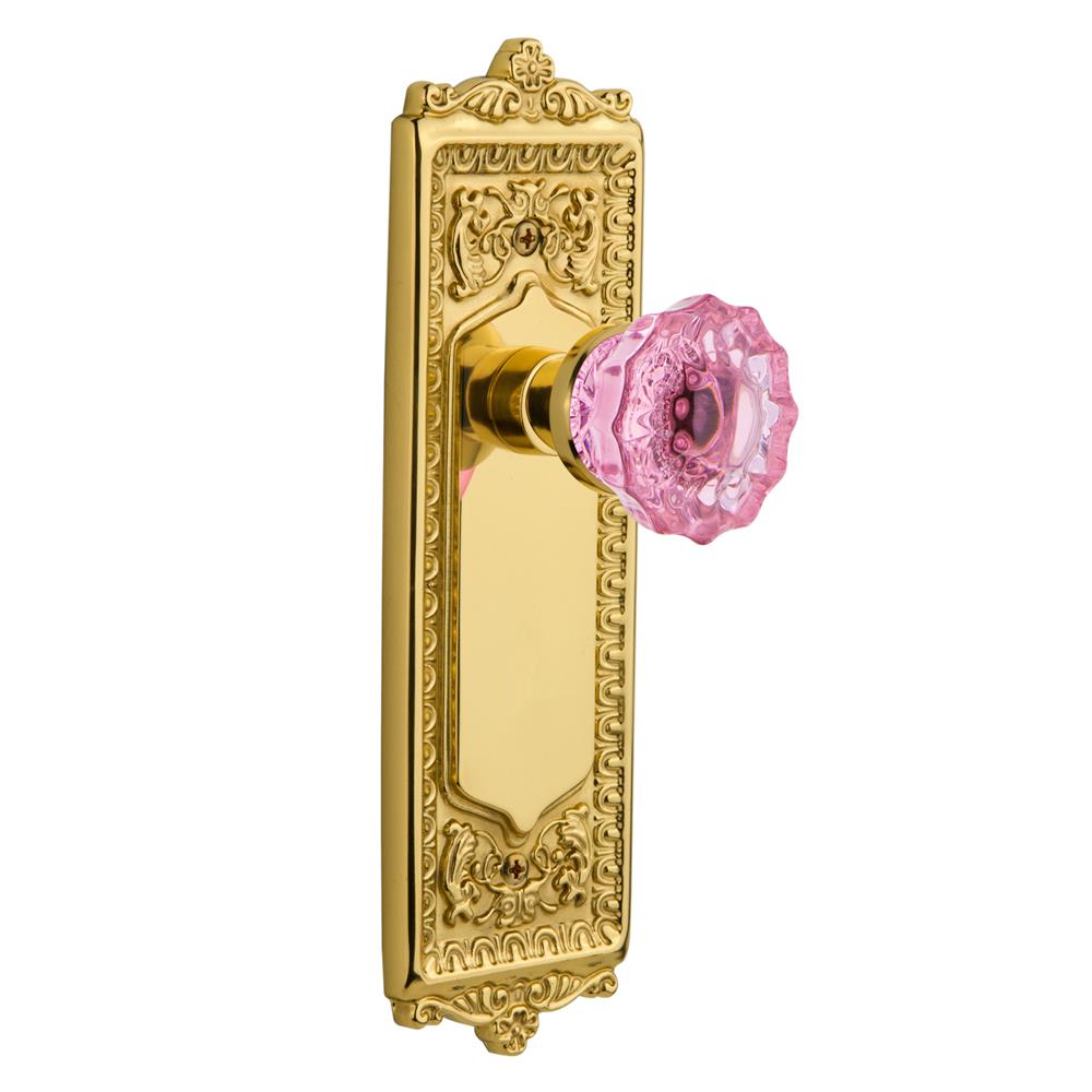 Nostalgic Warehouse EADCRP Colored Crystal Egg & Dart Plate Passage Crystal Pink Glass Door Knob in Polished Brass